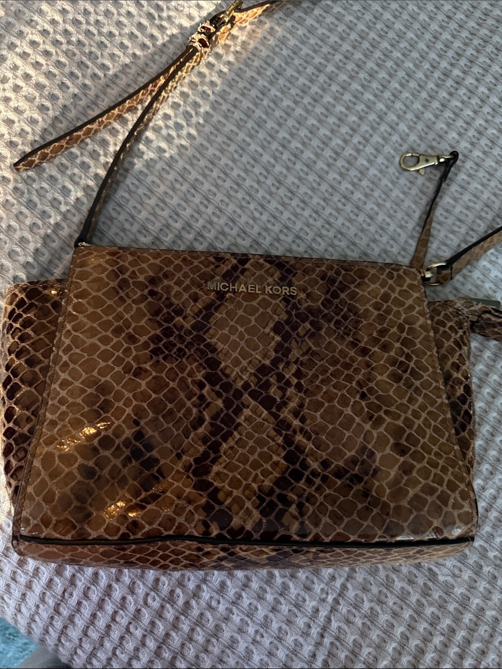 Michael Kors Brown Snake-Print Crossbody Shoulder Bag